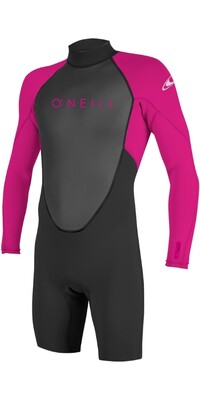 2024 O'Neill Youth Reactor II 2mm Manches Longues Back Zip Shorty Combinaison Noprne 5458 - Black / Berry